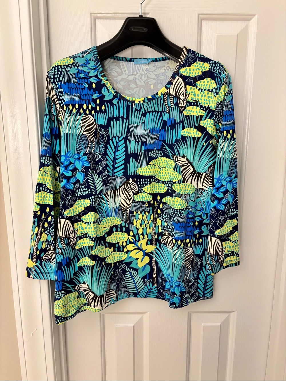 J McLaughlin Blue & Lime Printed Long Sleeve Top